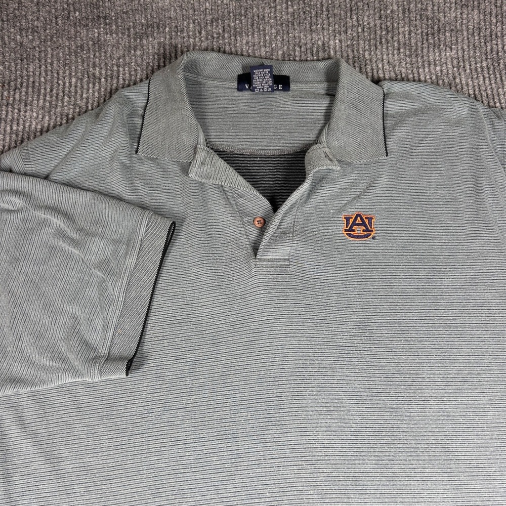 Vantage Auburn Tigers Polo Shirt Mens XL Gray Modal Blend Striped Short Sleeve